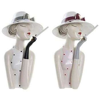 Figura Decorativa Mujer Rosa y Blanco de Resina 18,5 x 15 x 31 cm (2 Unidades)