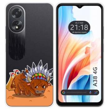 Funda Silicona Transparente para Oppo A38 4G con Diseño de Búfalo y Dibujos