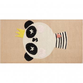 Alfombra Infantil Beige de Algodón y Poliéster con Estampado de Panda 80 x 150 cm para Sala de Juegos
