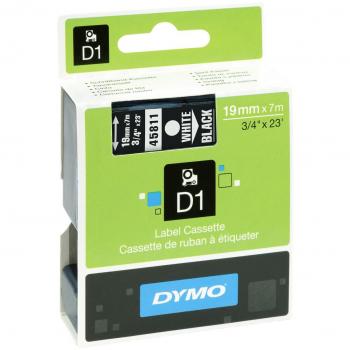 Dymo D1 Estándar Cintas Autoadhesivas para Impresoras LabelManager, Rollo de 19 mm x 7 m, Blanco sobre Negro