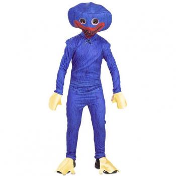Disfraz de Monstruo de los Abrazos azul para niño, incluye un traje esponjoso y colorido, detalles en relieve que simulan brazos abrazadores, capucha con ojos grandes y expresivos, material suave y cómodo