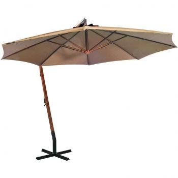 Sombrilla colgante con palo de madera de abeto gris taupe 3,5x2,9 m