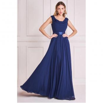 Goddiva Cowl Neck Chiffon Maxi Dress - Navy