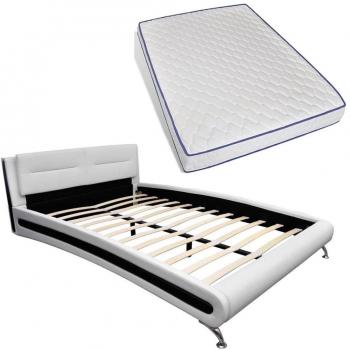 vidaXL Cama doble de cuero blanco artificial con colchón incl. 140 x 200 cm