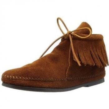 Minnetonka Women's Classic Brown Fringe Hardsole Moccasin Boot 36 EU