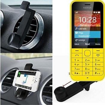 Titular Smartphone para el coche para Nokia 220 Dual SIM. Parrilla del coche montaje del sostenedor del coche para el teléfono inteligente. De aplicación universal. Negro. Fácil de instalar, sujeción segura. Utilizar el teléfono como un dispositivo d