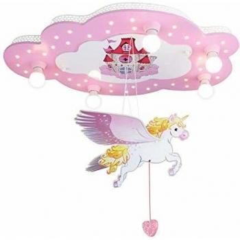 Lámpara de Techo Infantil Castillo con Unicornio 5 Lámparas Rosa/Pink 50 cm