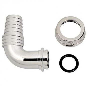 Porta manguera curvo PP cromado 17/22 mm con aro de desagüe para lavadora