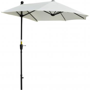 Outsunny Sombrilla de Pared de Jardín 200x190x240 cm Parasol con Manivela Poste de Acero y Base Cruzada Protección Solar para Terraza Balcón Crema