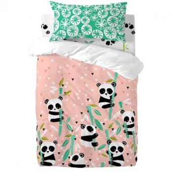 Juego Nórdico para Cuna Panda Garden 2 Piezas Rosa 100% Algodón 150 TC Fabricado en España 100x135 cm