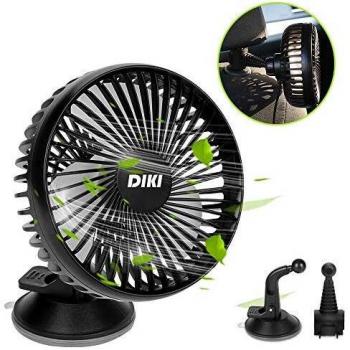 DIKI Ventilador de Coche Ventilador USB Ventilador de Mesa con Cable USB, Ventosa Ajustable y Soporte para el Asiento Trasero, Dos métodos de instalación, Negro
