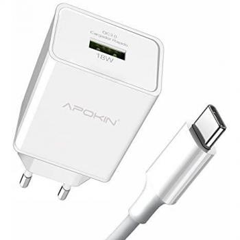 APOKIN® Cargador Tipo C con Cable USB C - 3.1 Enchufe Potente de 18w Compatible Samsung Galaxy A51 A71 A52 5G A50 A20E A20 A30S A30 M20 M30S, Huawei, Vivo, Xiaomi