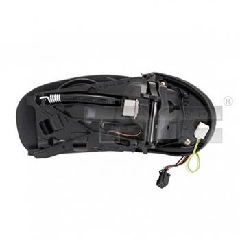 Espejo retrovisor TYC 321-0055 con diseño específico para el lado del conductor, acabado en negro, cristal convexo para mayor visibilidad, incluye soporte de montaje y cumple con las normativas de seguridad