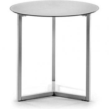 Kave Home - Mesa Auxiliar Raeam Blanca Redonda Ø 50 cm de Cristal Templado y Patas de Acero en Blanco