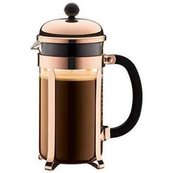 Cafetera de Émbolo Chambord Bodum 1928-18 de Cobre y Vidrio Borosilicato para 8 Tazas, Capacidad 1 L