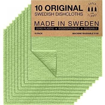 SUPERSCANDI | Bayeta Sueca Super Absorbente, Reutilizable Y Ecologica | Paños De Cocina Biodegradables De Celulosa Y Algodón | Bayeta Cocina | Trapo Cocina, Limpieza | Pack x10, Verde