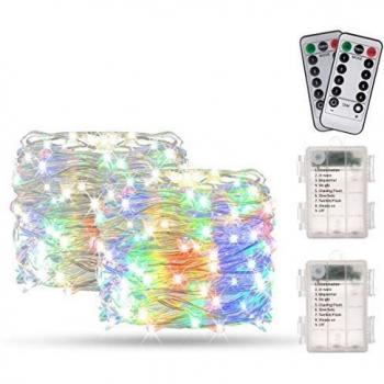Guirnalda Luces Multicolor 10M 100 LED, BAKTH Cadena de Luces Impermeable IP67, Luces Navidad Pilas y Luces de Hadas para Decorativas, Navidad, Habitacion, Fiesta, Jardín, Bodas, Césped