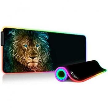 Subblim Alfombrilla de Ratón XL León para Computadora, con Luz Led RGB, 9 Colores, Base de Goma Antideslizante, para Ratón con Cable o Inalámbrico PC/Mac, Resistente al Agua, 80x30x0.4cm, Estampado