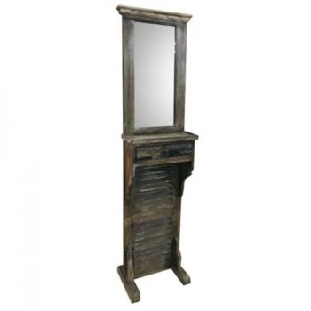 Recibidor con Espejo de Madera Marrón Acabado Artesanal 45x20x184h cm