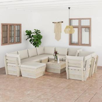 Sofás de jardín en palet 10 PCs con cojines de madera de abeto