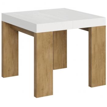 Mesa Extensible Roxell Mix 90x90/246 cm Tapa Fresno Blanco Patas Roble Natural