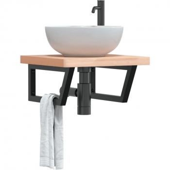 Estante de lavabo de pared de acero y madera maciza de haya Vidaxl 504836