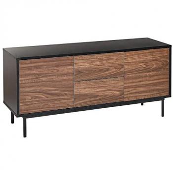 Aparador Moderno 2 Puertas Madera Oscura con Cajones y Estantes, Patas de Metal, 120 x 38 cm