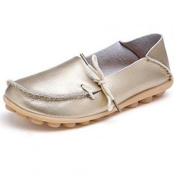 Lucksender - Mocasines de Piel para mujer, color Dorado, talla 35 EU