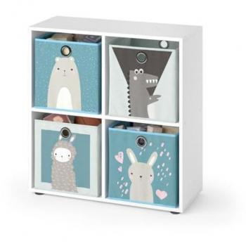 Estantería Infantil Tetra, Blanca, 72.6 x 72 cm con 4 Cajas Plegables (Gris/Azul)