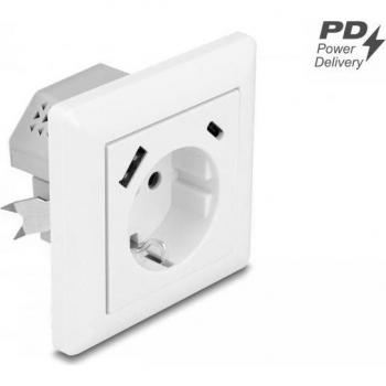 Enchufe de Pared Integrado con 2 Puertos USB (1 x Tipo-A, 1 x Tipo-C) y Carga Rápida PD 3.0, 18 W