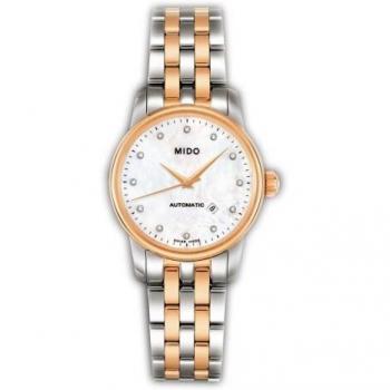 Reloj automático para mujer Mido Baroncelli II 29 mm con diamantes, correa de acero inoxidable multicolor