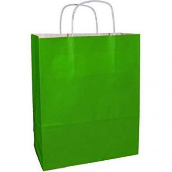 Thepaperbagstore 20 Bolsas De Papel De Colores, Reciclables Y Reutilizables, con Asas Retorcidas, Verde - Mediana 250x110x310mm