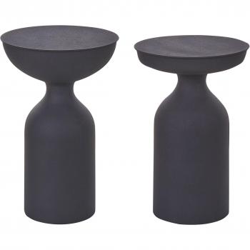 Conjunto de 2 mesas auxiliares modernas de hierro negro con acabado mate y forma redonda Cota/Tenjo