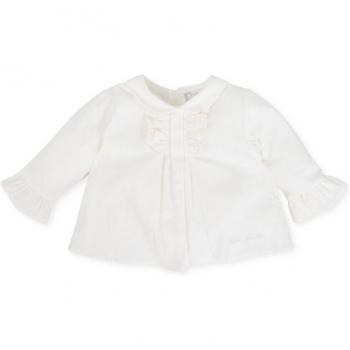 Blusa de bebé niña Tutto Piccolo en blanco con volante y puntilla