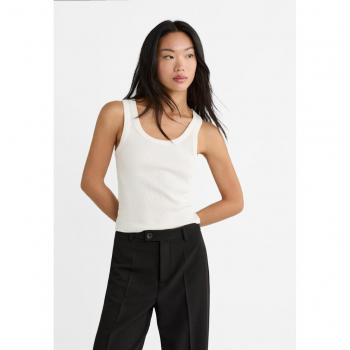 Stradivarius White Ribbed Racerback T-shirt XL