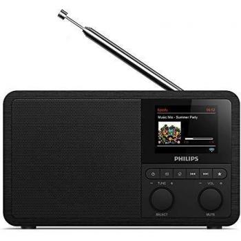 Radio portátil digital Philips TAPR 802/12, color negra, con sintonizador FM/MW, pantalla LCD, altavoz incorporado, función de alarma y temporizador