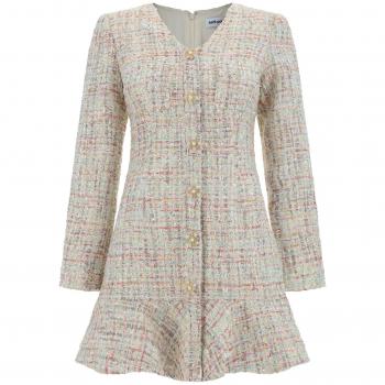 Self-Portrait Pastel Boucle V-Neck Mini Dress - Multicolor - Size: S