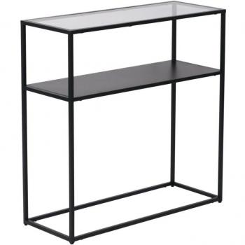 Mesa Consola Kuhmo - 80x80x30 cm - Metal Negro - Vidrio Templado - Estilo Industrial