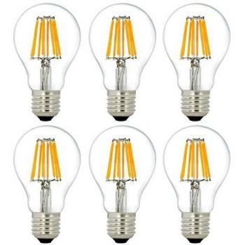 6 Unidades E27 A60 8W LED Bombilla de Filamento, Lámpara de Luz del Hogar, NATIONALMATER Reemplazo de Bombillas Incandescentes de 80w, 750 Lúmenes, Blanco Cálido