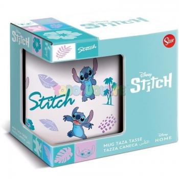 Taza Cerámica Stitch 325 ml con Patrón de Hojas en Caja de Regalo 11x8x10 cm
