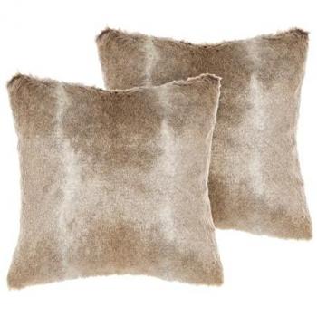 Conjunto de 2 cojines boho marrón de acrílico con cremallera y pelo sintético 45 x 45 cm