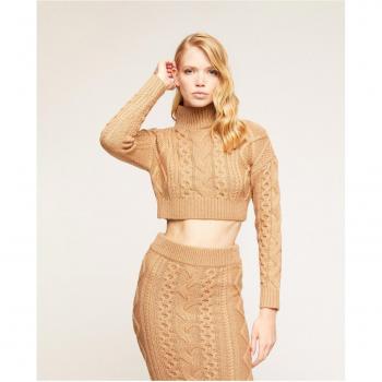Jersey de mujer de cuello alto crop de punto trenzado