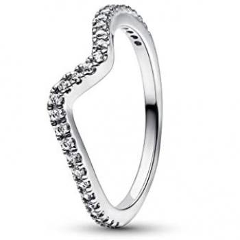 Anillo de Plata de Ley Ola Brillante con Circonitas Cúbicas - Talla 60