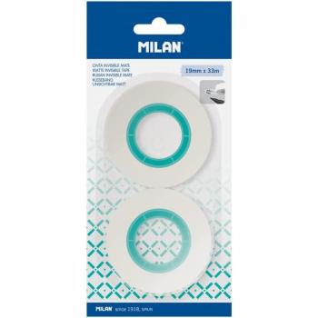 Cinta adhesiva invisible mate Milan, rollo de 19mm x 33m, blíster de 2 unidades