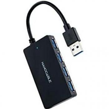 NANOCABLE 10.16.4403 - Hub USB 3.0 con 4 Puertos de USB 3.0, USB-A/Macho a USB 3.0/Hembra, Negro, 15 cm