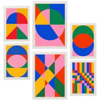 Set de 6 Pósters Geométricos Bauhaus Coloridos para Decorar Paredes del Hogar A3 y A4 Sin Marco