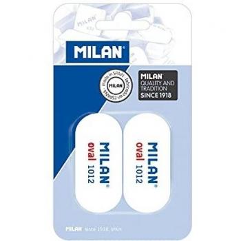 Pack de 2 Gomas de Borrar Ovaladas Milan 1012 - Miga de Pan, Suave Caucho Sintético, Color Blanco