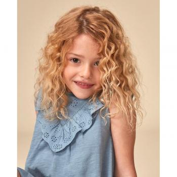 Vestido de punto con tiras bordadas gris para niña