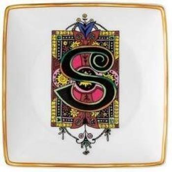 Bandeja Cuadrada de Porcelana Versace Holiday Alphabet 12 cm Letra S