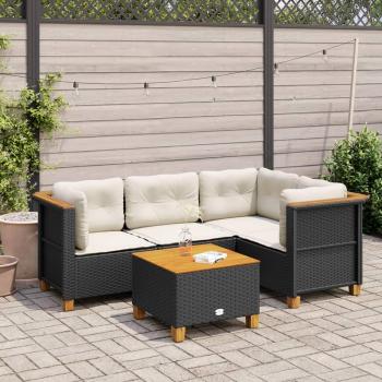 Conjunto de muebles de jardín 5 piezas con almohadas de polyrattan negro
